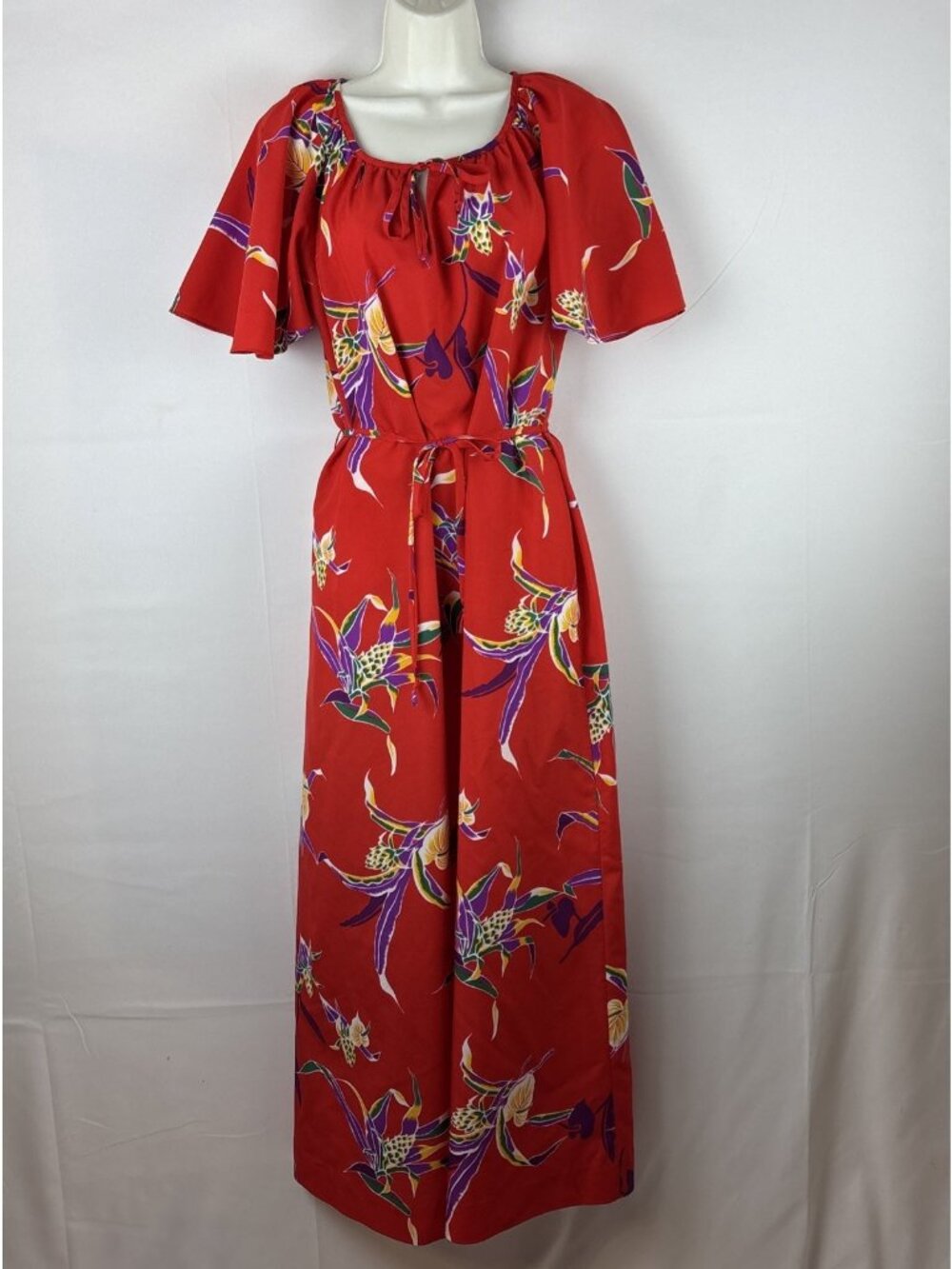 VTG Hilo Hattie Hawaiian Maxi Muumuu Dress Cotton Tulip Sleeves Beach Cruise L - Picture 4 of 6